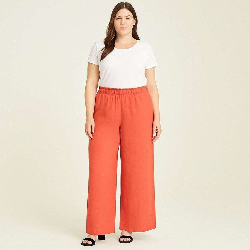 Hilary Radley Women’s Pants XL Salmon Wide Leg Flowy Pull On Dressy Quiet Luxury